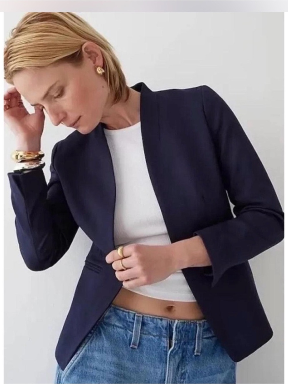 J. Crew Navy Open-Front Collarless Blazer
